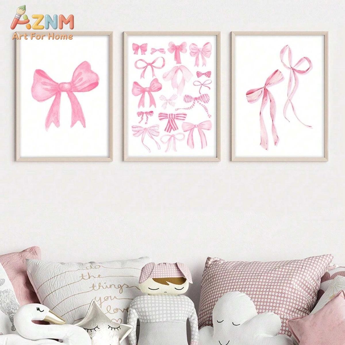 Baby Nursery Sets - 3 SZT. Różowe Akwarelowe Kokardy na