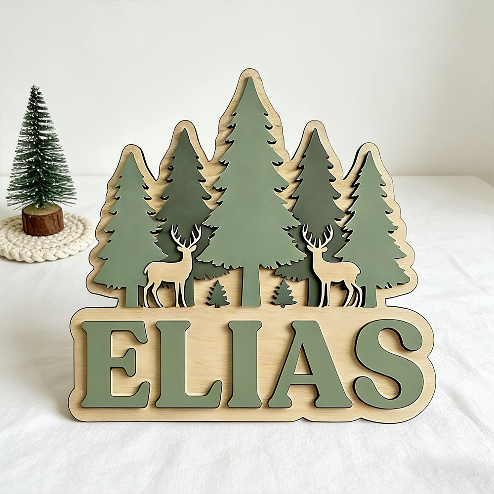 Baby Nursery Forest Theme - Personalizowana tabliczka na drzwi z motywem
