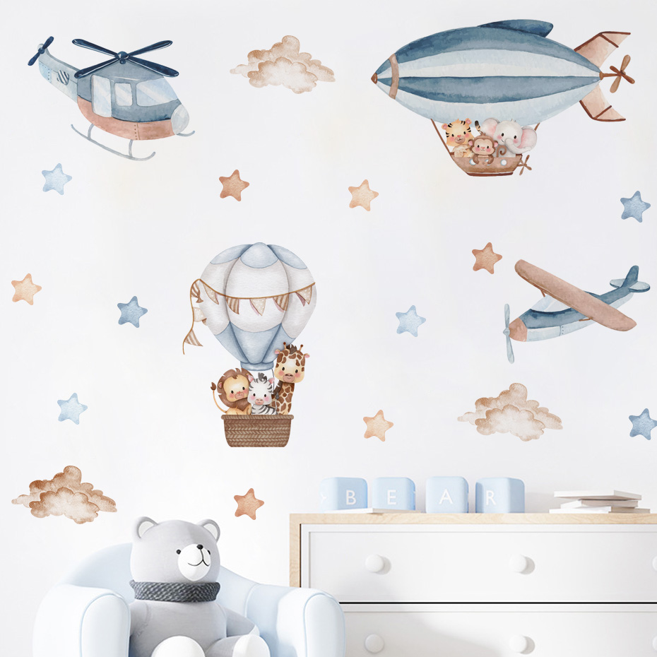 Baby Nursery Vinyl - Akwarela Zwierzęta Balon na gorące powietrze