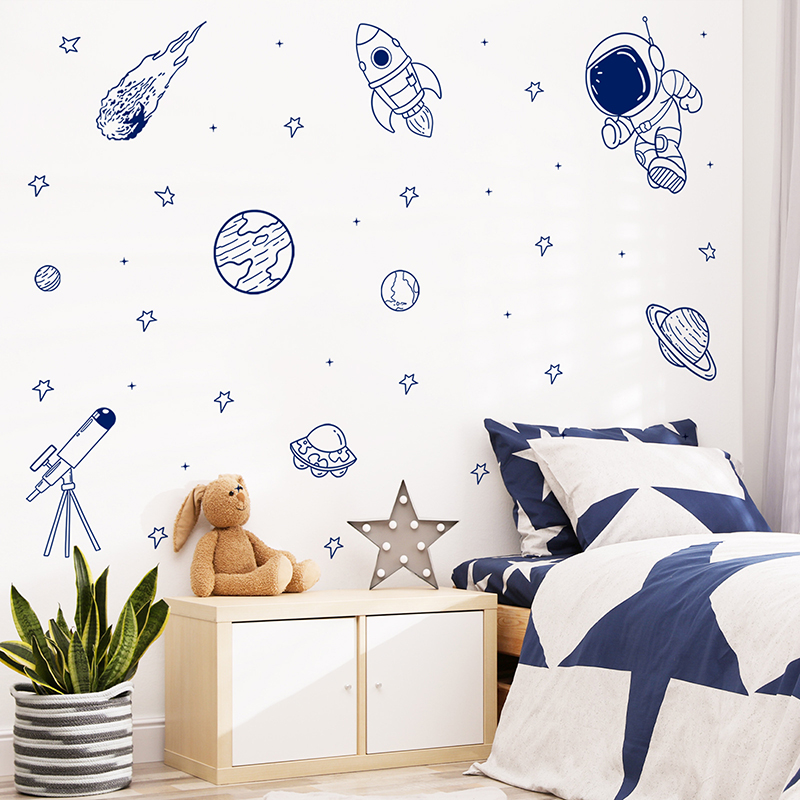 Baby Nursery Vinyl - Naklejka ścienna Cartoon Universe Astronaut Planet